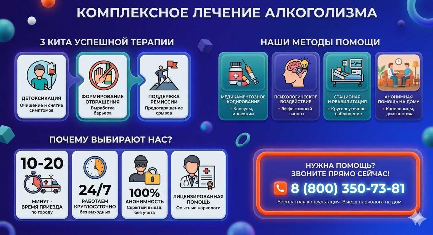 Инфографика о методах лечения алкоголизма в Гуляйполе: детоксикация, кодирование и анонимная помощь на дому от клиники Похмельная служба.
